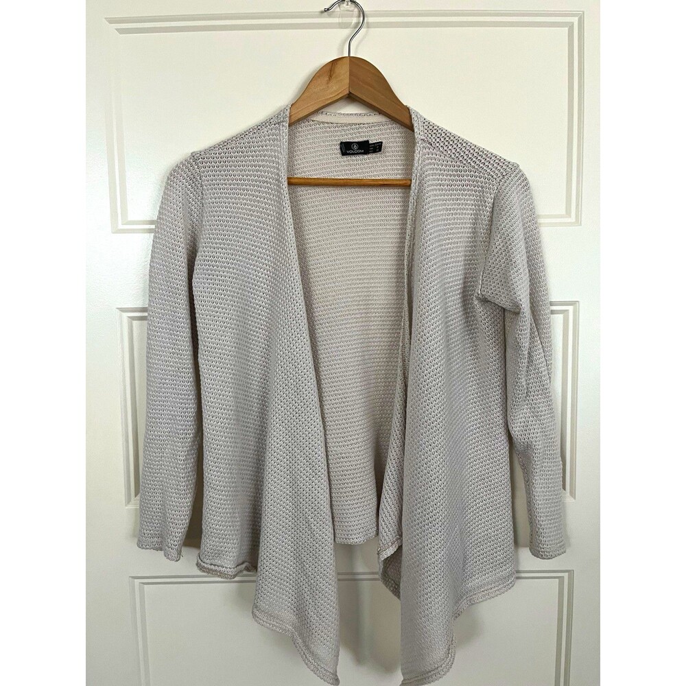 Volcom Women’s Open-Knit Open Front Cardigan Sweater Gray Long Sleeve Size Small